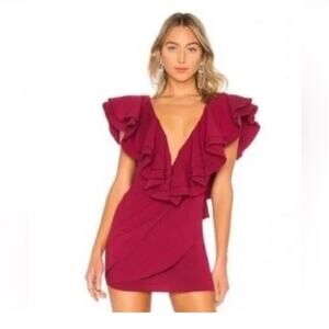 Michael Costello x REVOLVE Jackson Mini Dress Berry Dress XS High Neck Elegant